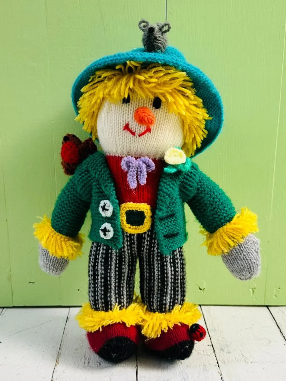 Vintage Jean Greenhowe Sam Scarecrow Hand Knit Doll 13.5